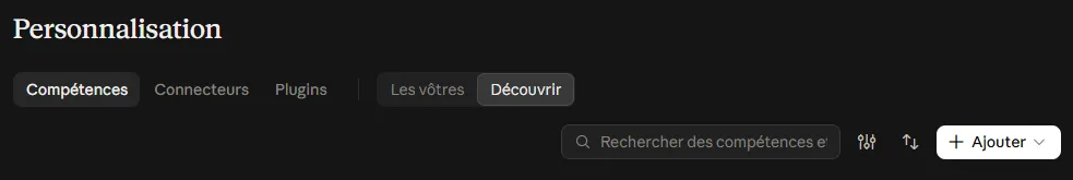 Le sous-menu de l'espace Personnalisation.