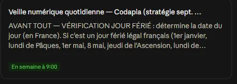Etiquette de ma tâche planifiée de veille
